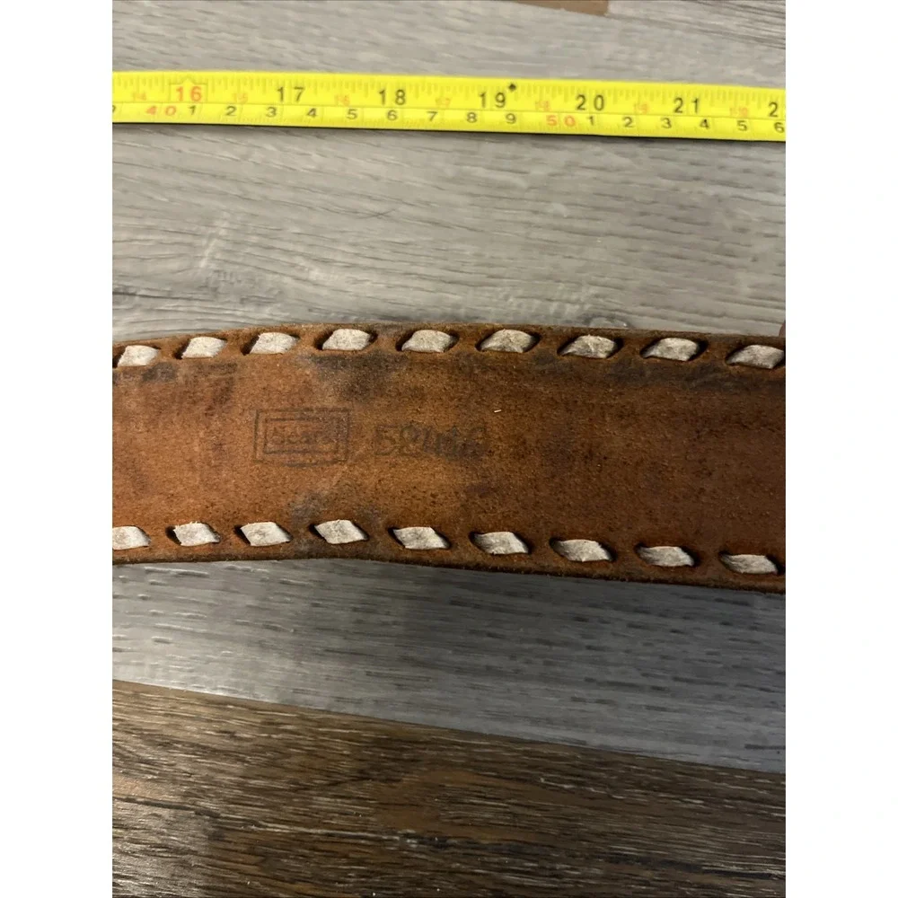 Vtg Tex-Made Tooled Leather Western Belt Size 38 Eagle Laced Snap On No Buckle